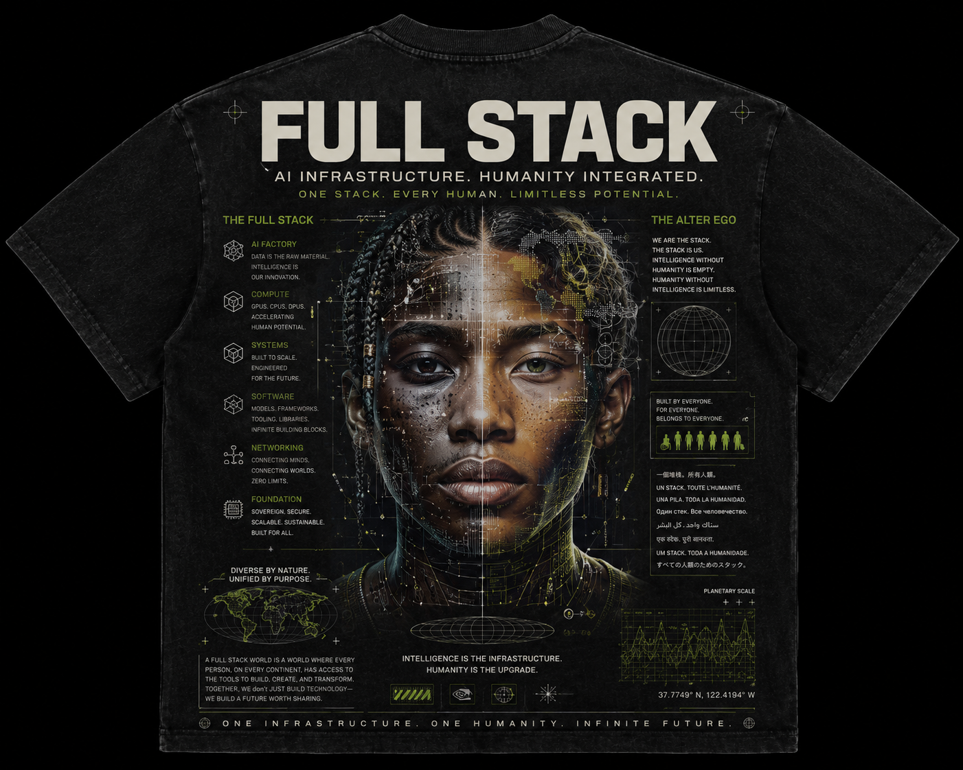 Black Full Stack Humanity Integrated graphic T-shirt
